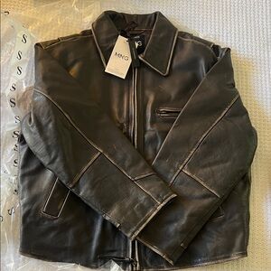 Mango Dark Brown Oversized Leather Jacket Sz Small